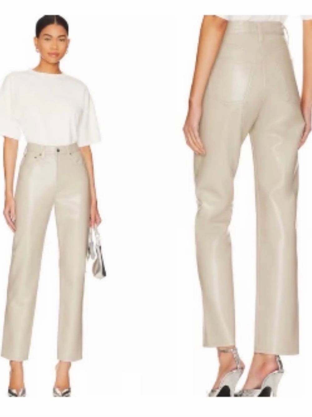 Agolde 90’s style Pinch Waist Hi-Rise Straight recycled Leather Pant in Cream